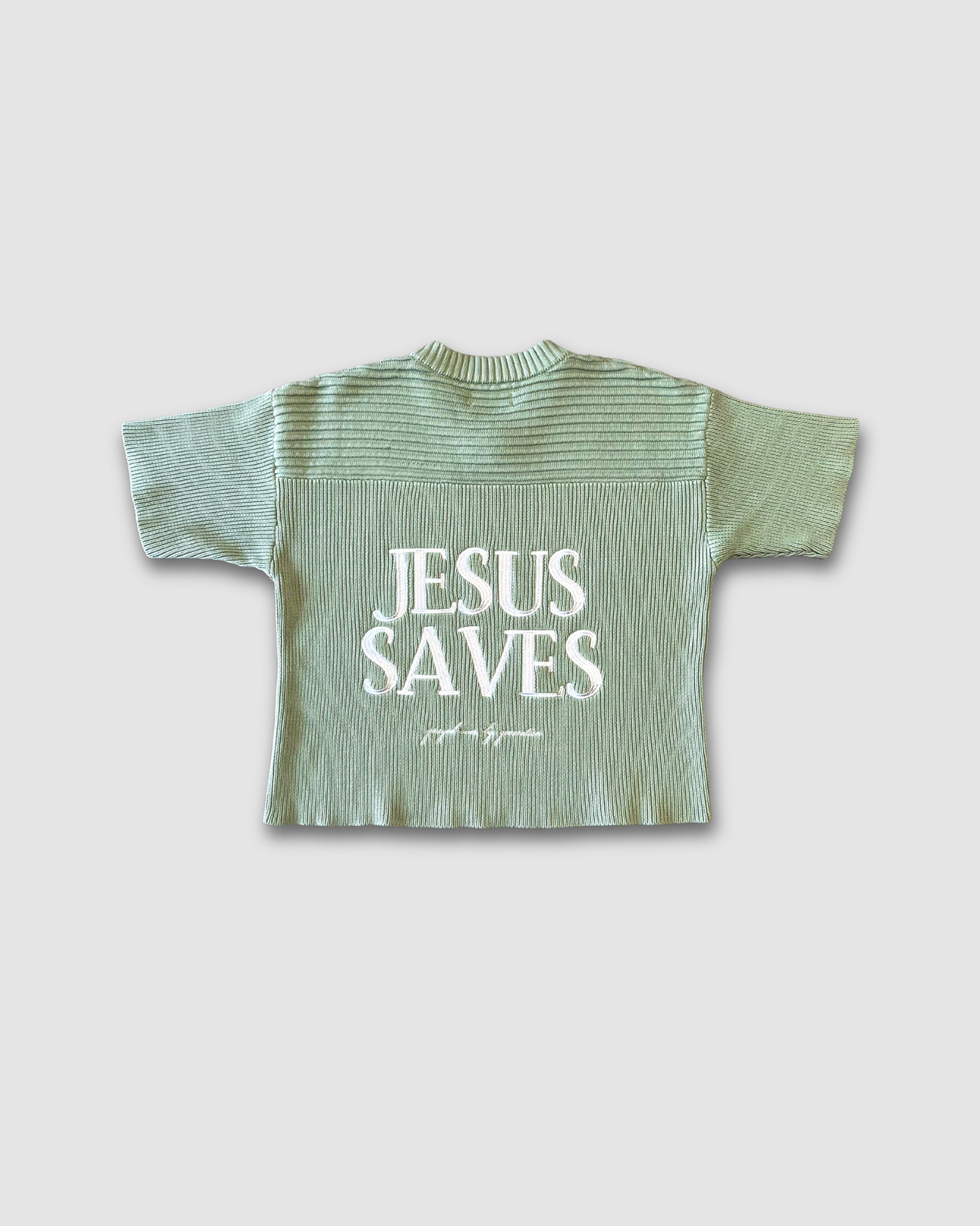 "SAVED BY JESUS" - MATCHA KNIT JERSEY