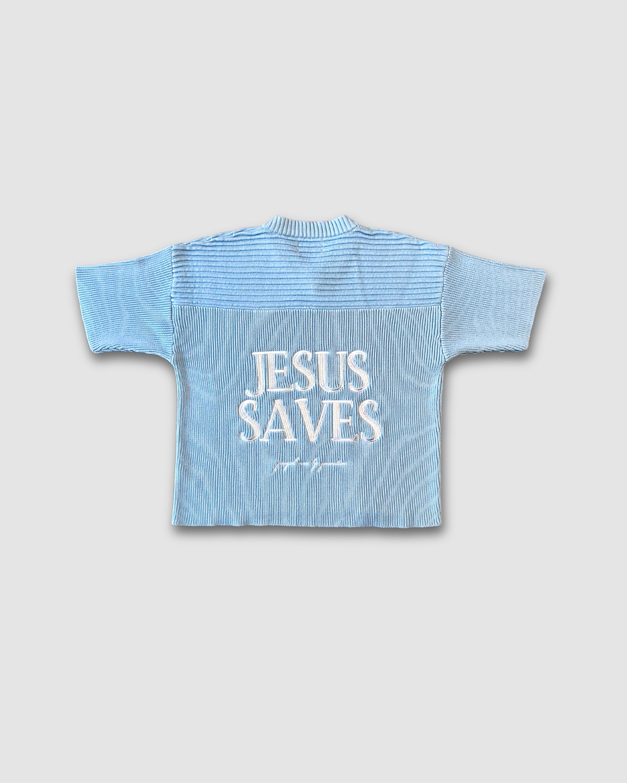 "SAVED BY JESUS" - SKY KNIT JERSEY