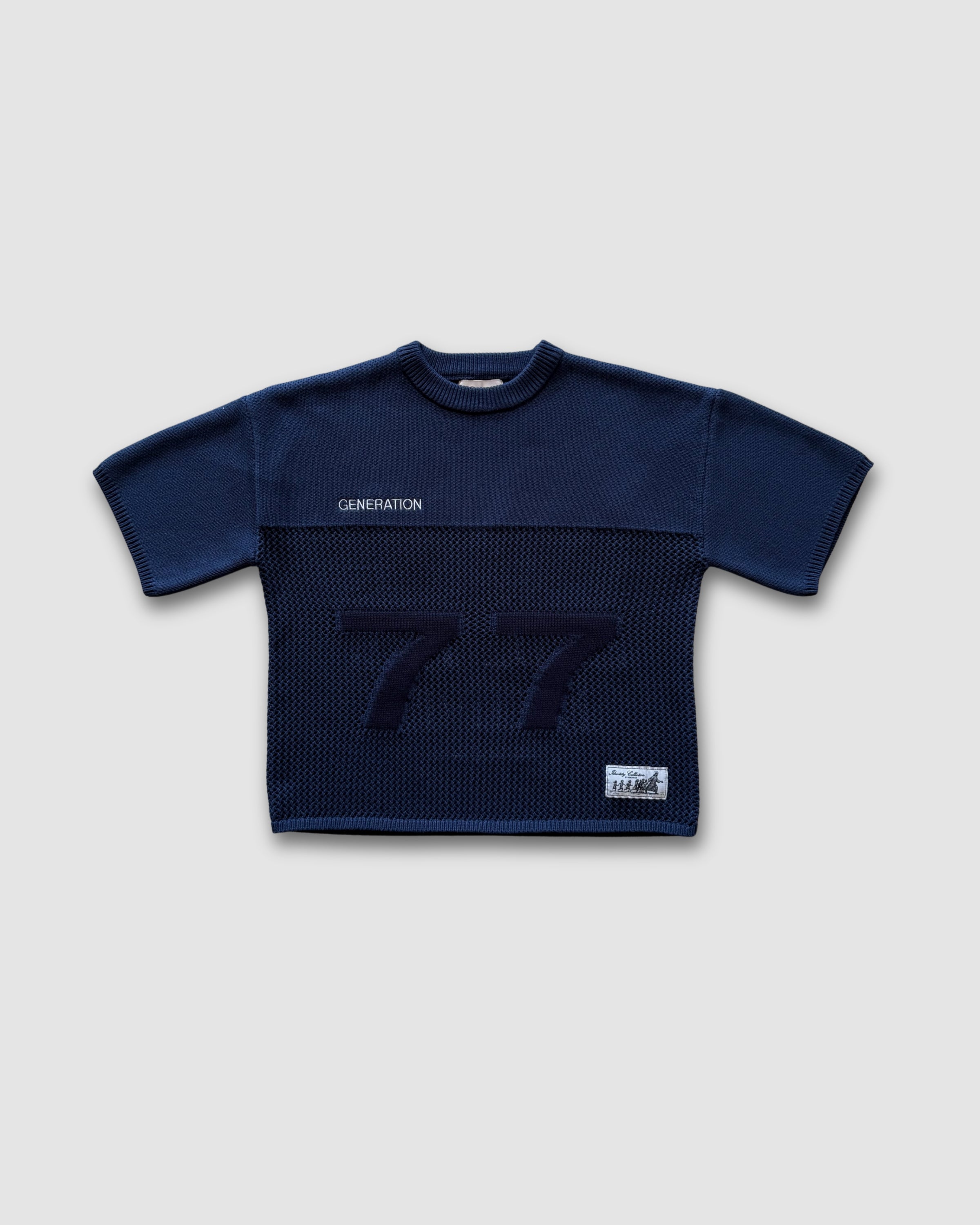 "IDENTITY" NAVY MESH KNIT JERSEY