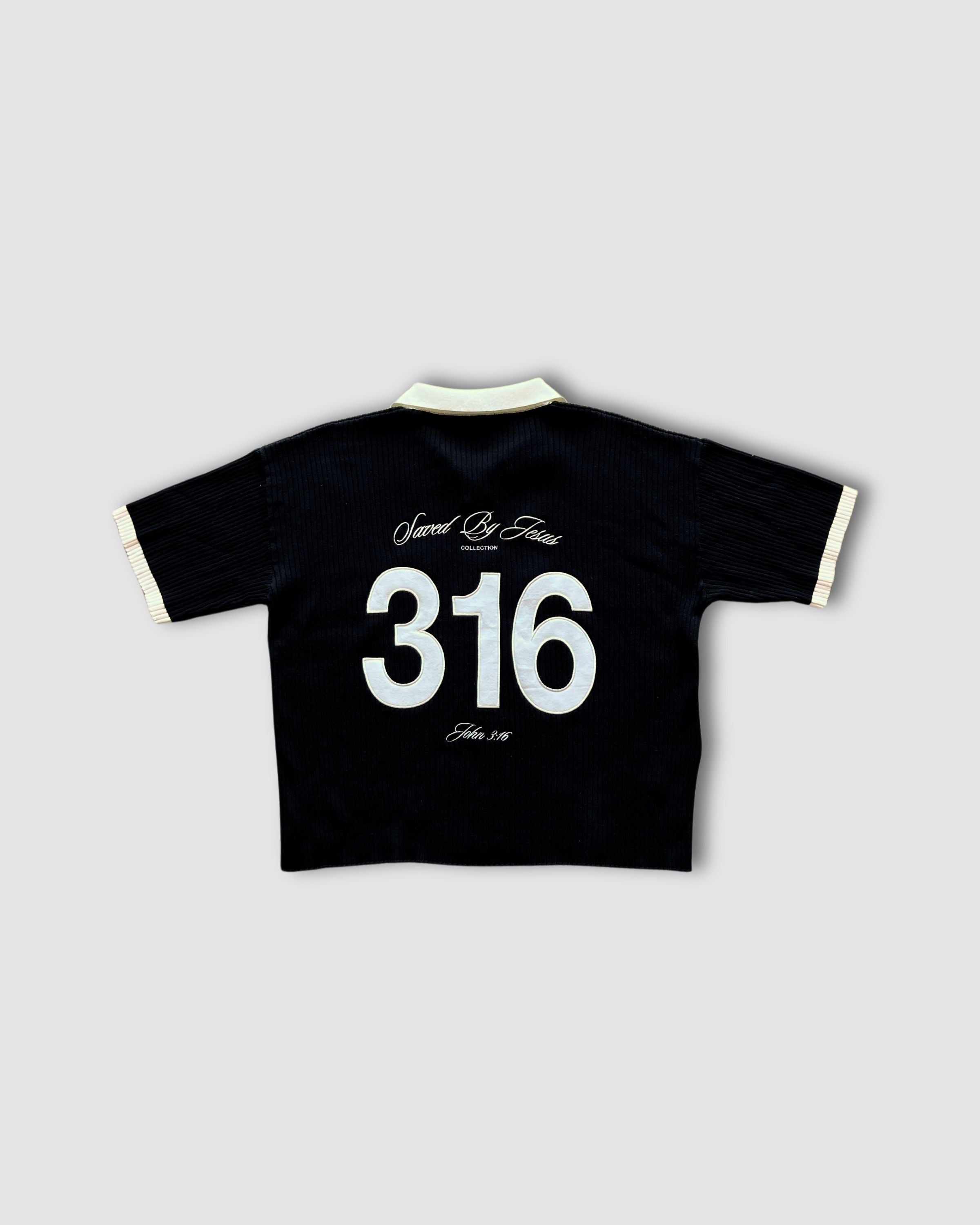 "SAVED BY JESUS" - BLACK KNIT POLO