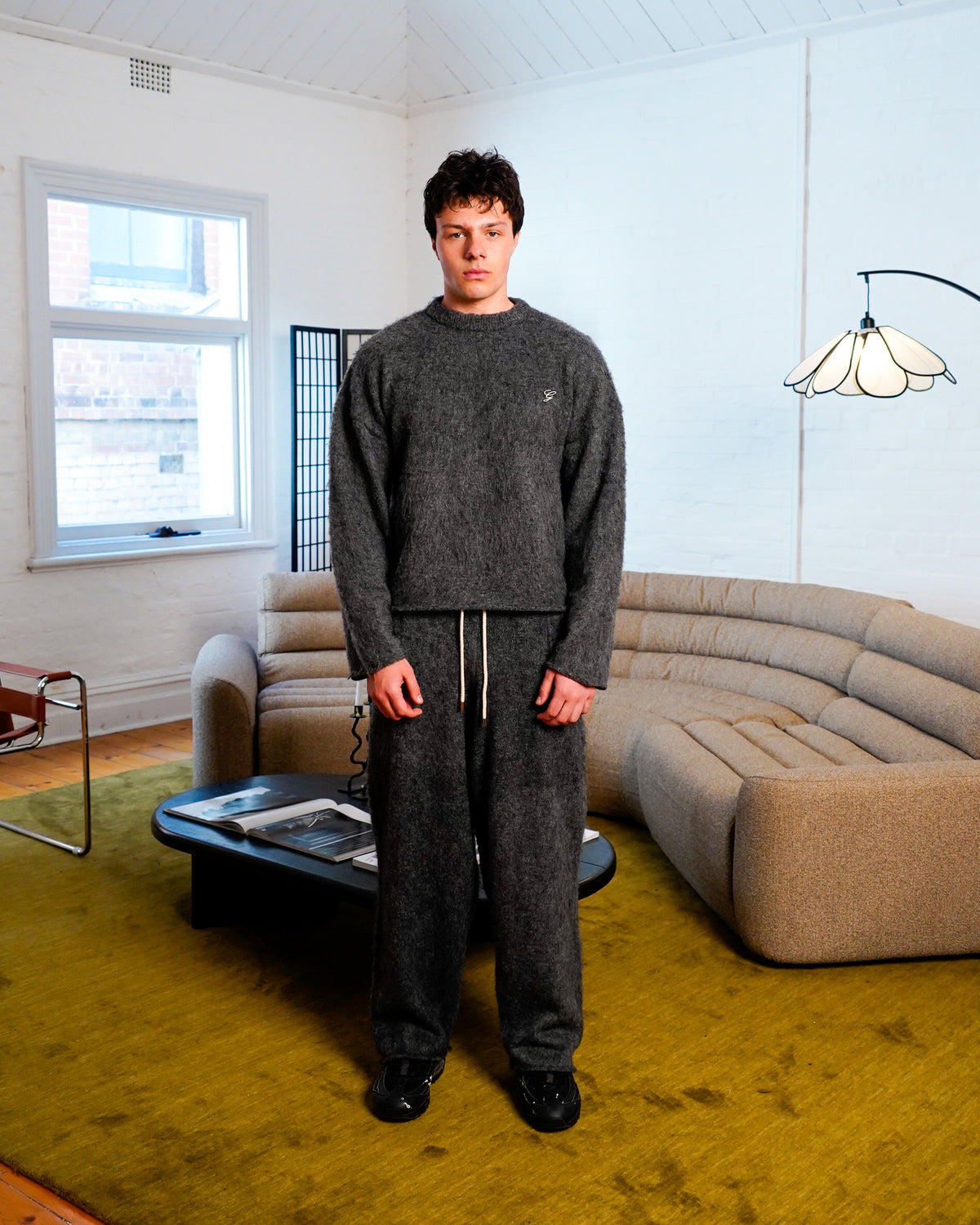 CHILD OF GOD - ASH MOHAIR KNIT PANTS on model front