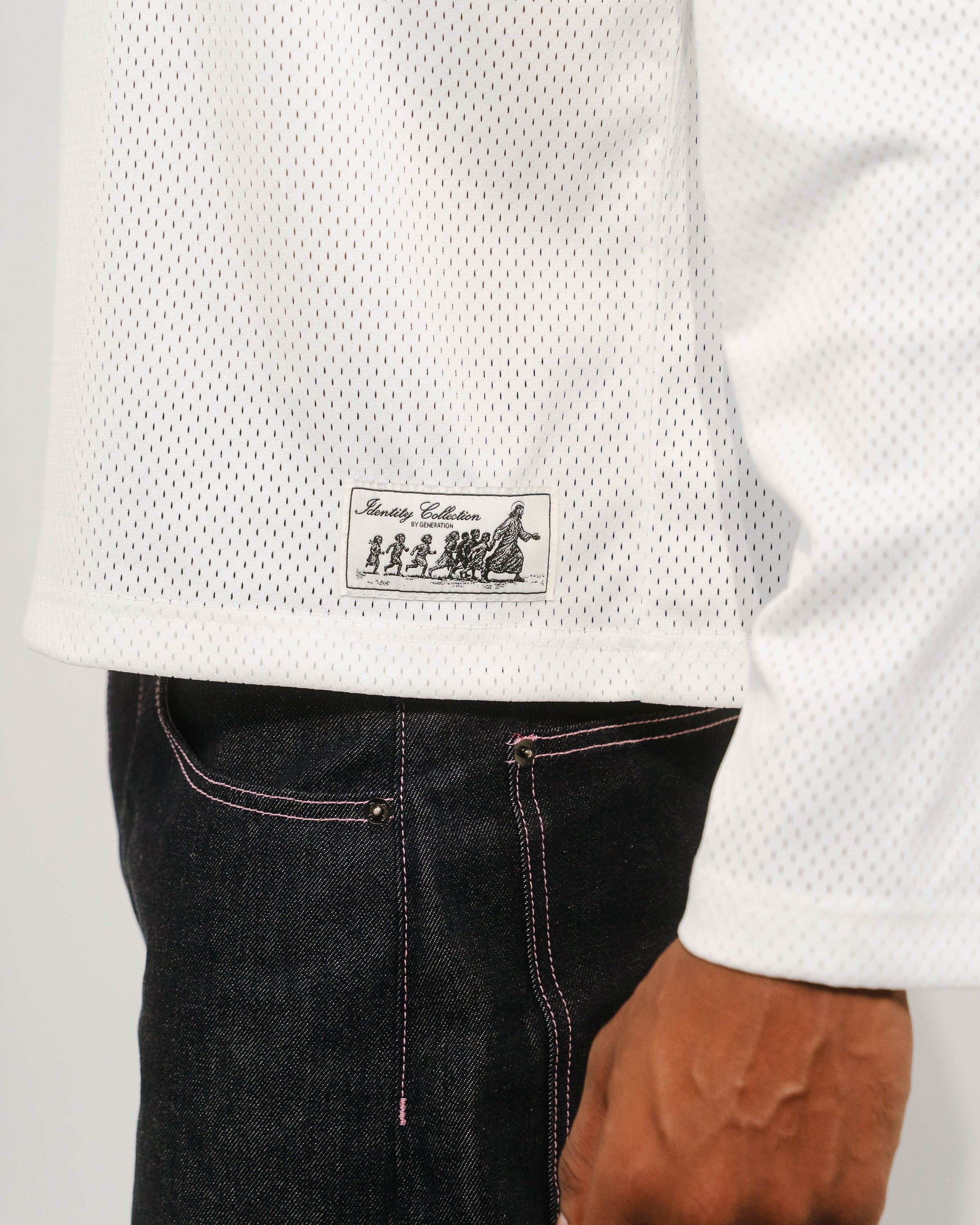 "IDENTITY" WHITE MESH LS TEE