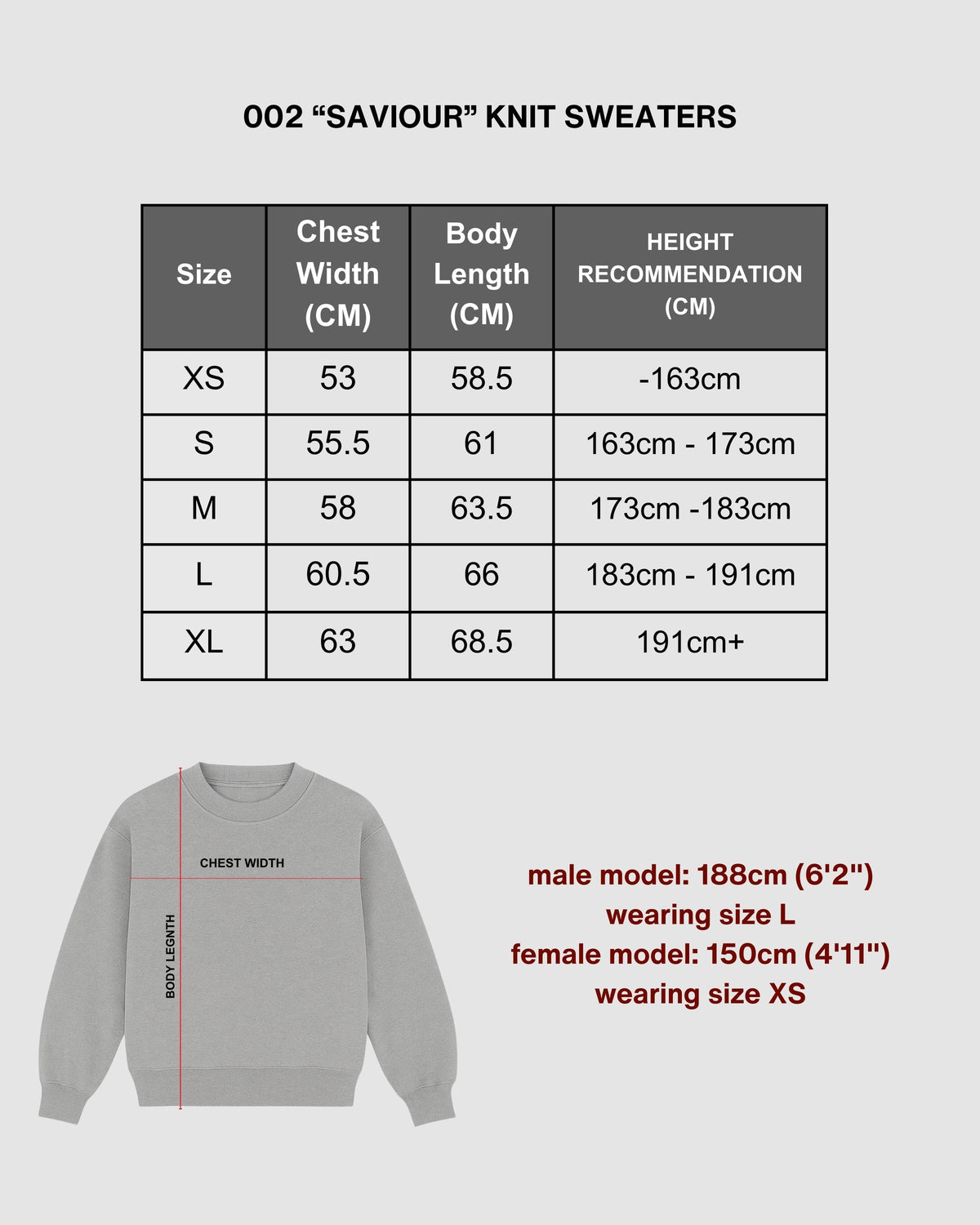 "SAVIOUR" - IVORY KNIT SWEATER size chart