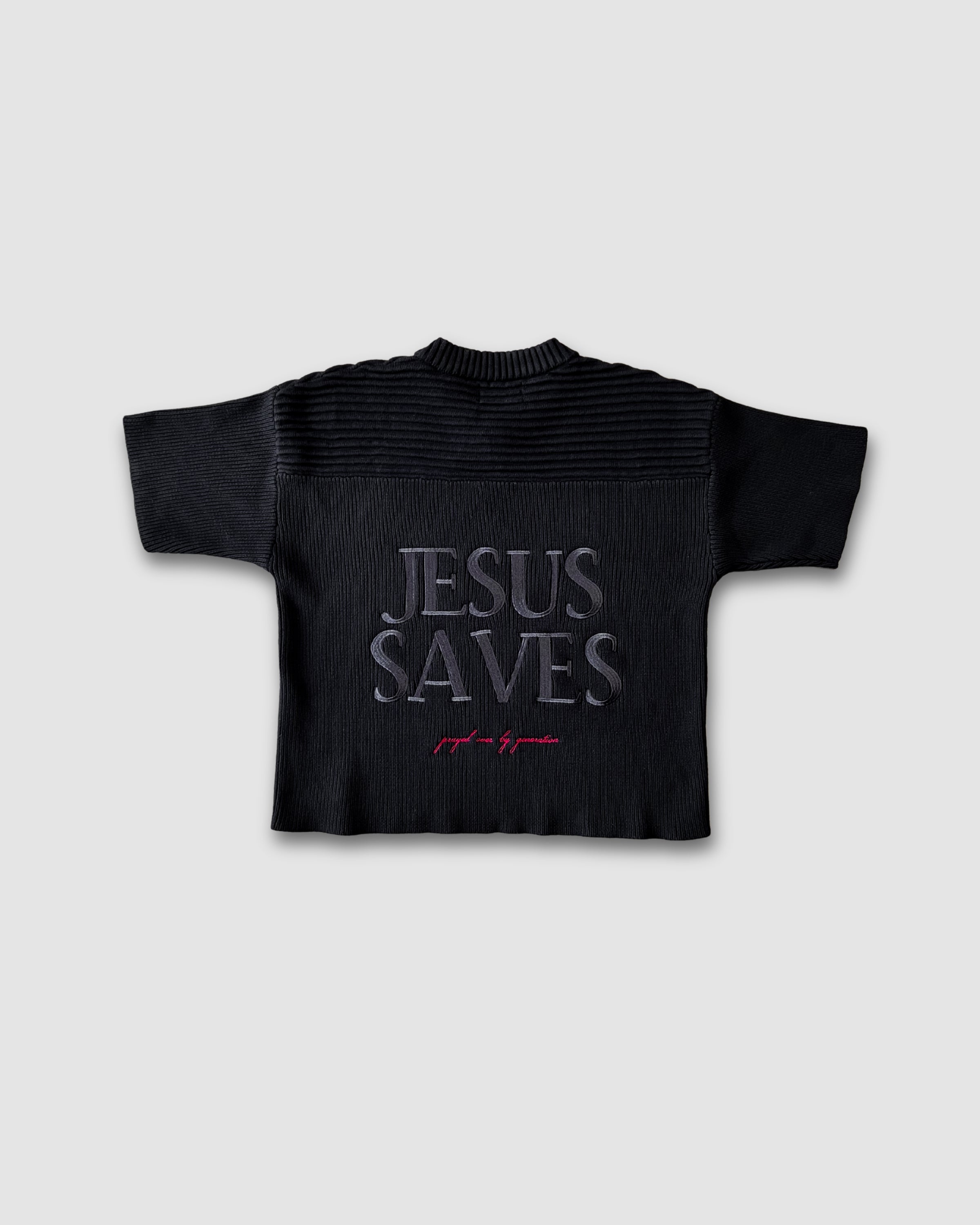 "SAVED BY JESUS" - MIDNIGHT KNIT JERSEY
