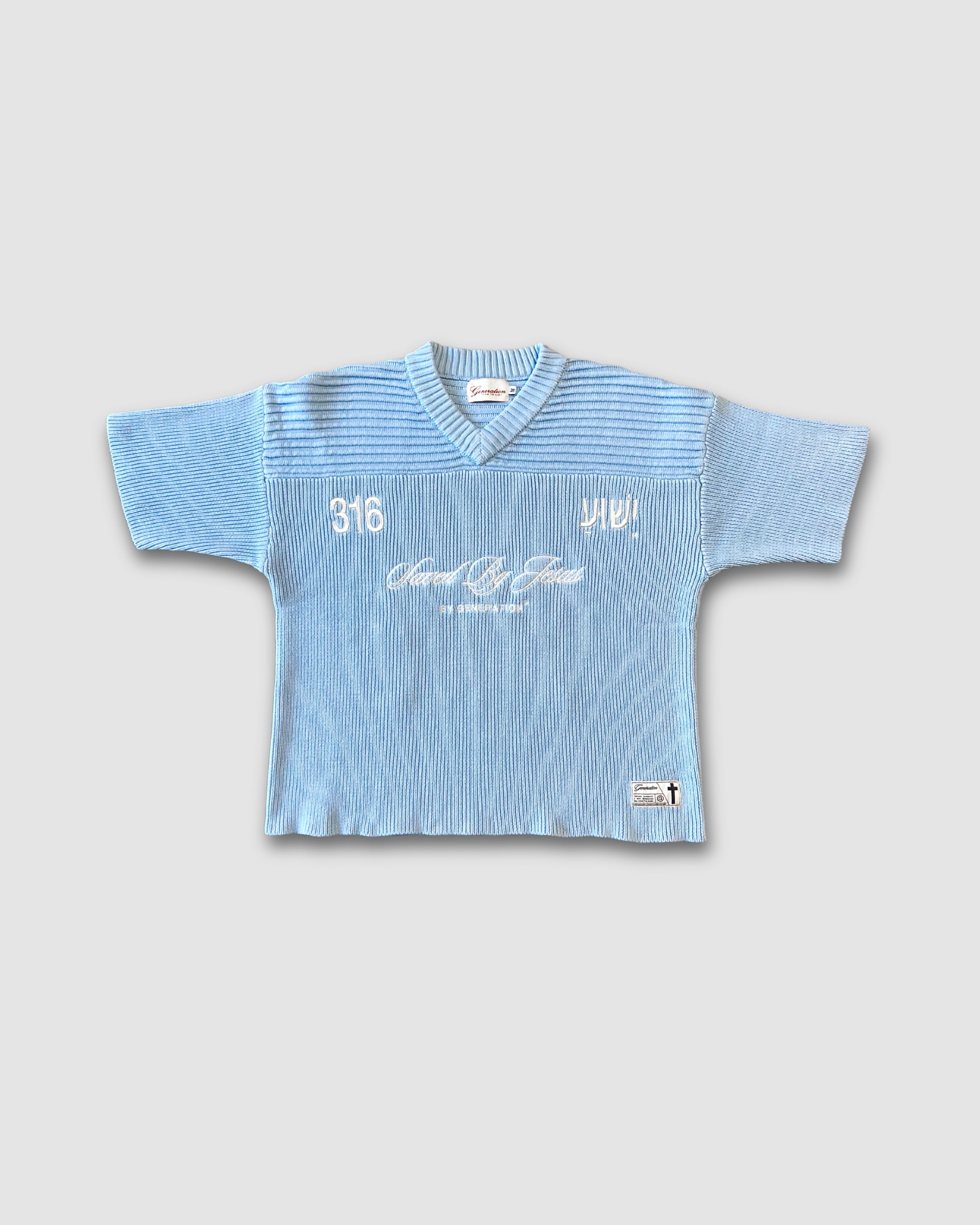 "SAVED BY JESUS" - SKY KNIT JERSEY