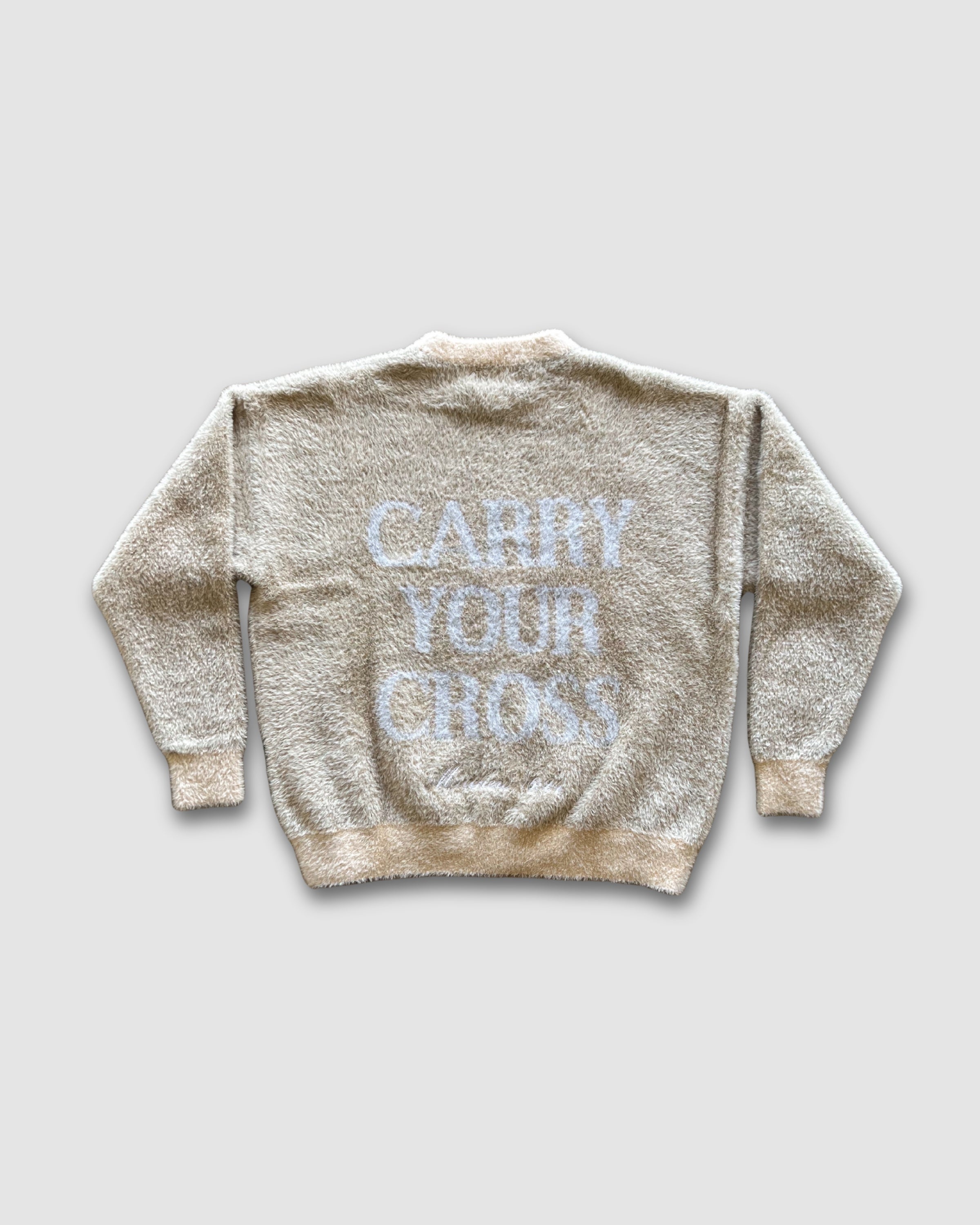 "CARRY YOUR CROSS" ALMOND MOHAIR SWEATER (PRE-ORDER)