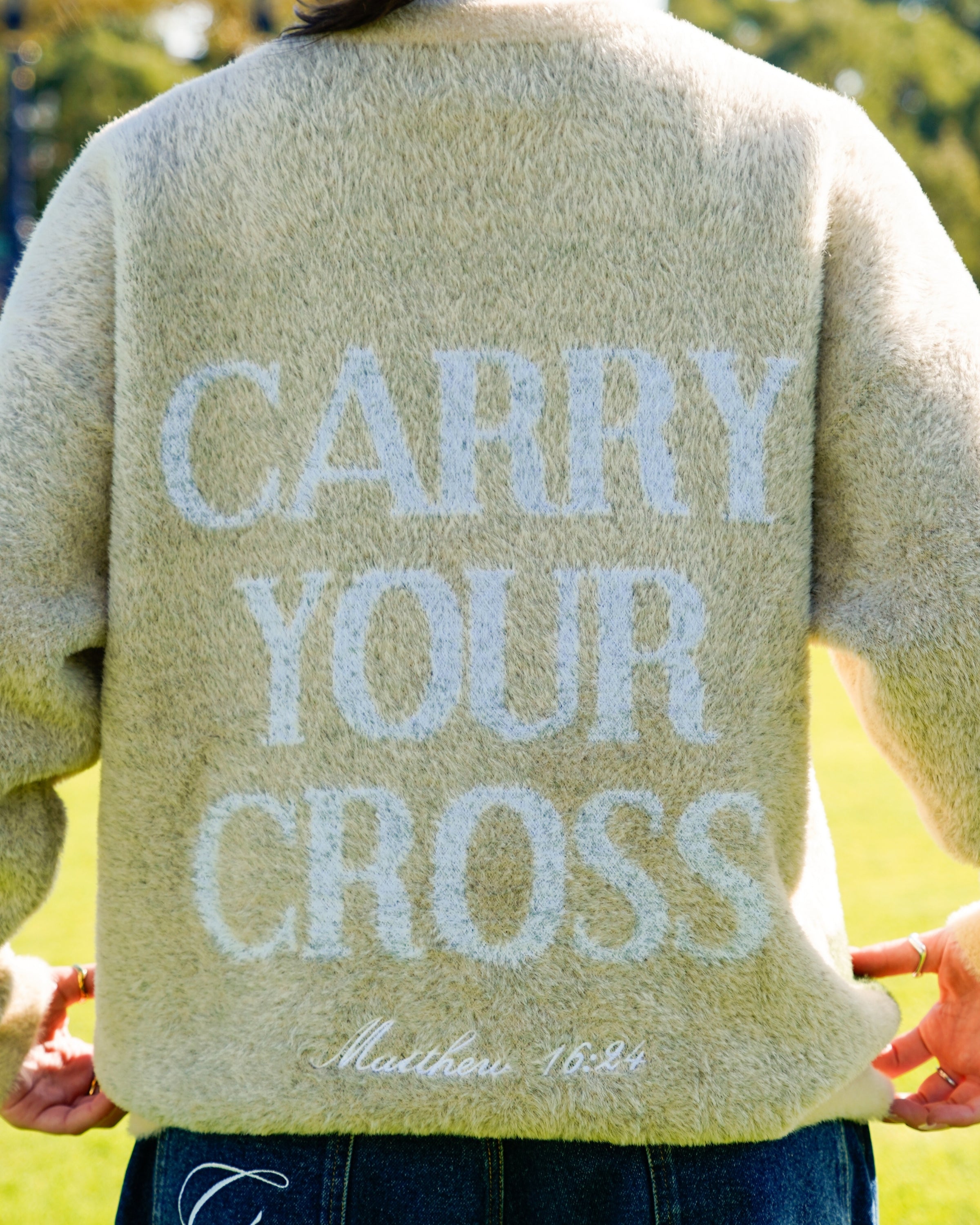 "CARRY YOUR CROSS" - ALMOND MOHAIR SWEATER