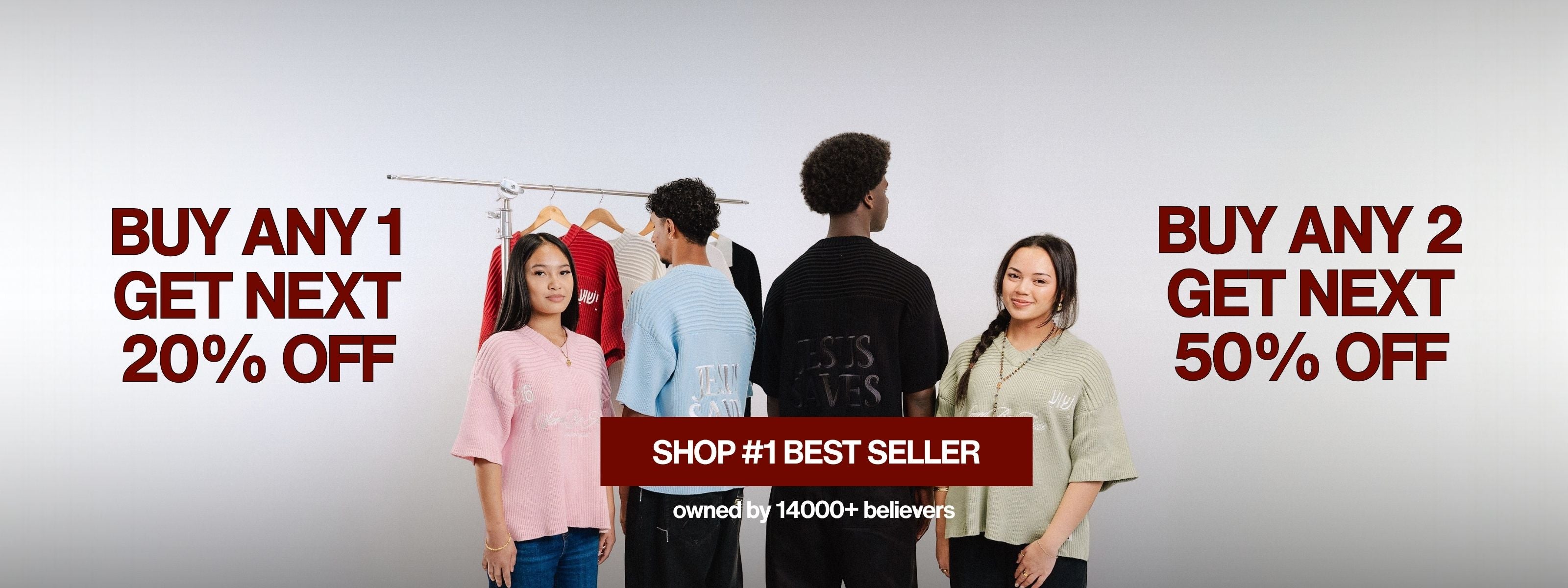 Generation God Clothing promotional banner - Buy Any 1 Get Next 20% Off, Buy Any 2 Get Next 50% Off - Shop #1 Best Seller - owned by 14000+ believers - Christian streetwear Australia