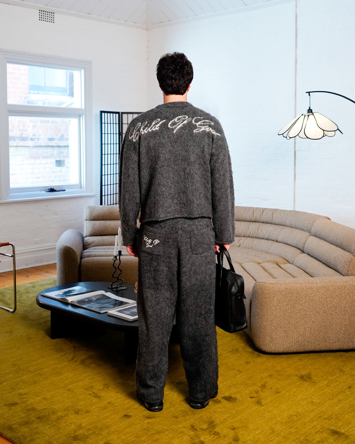 CHILD OF GOD - ASH MOHAIR KNIT PANTS on model back