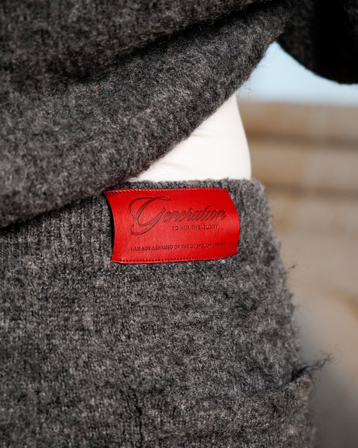 CHILD OF GOD - ASH MOHAIR KNIT PANTS waistband leather label