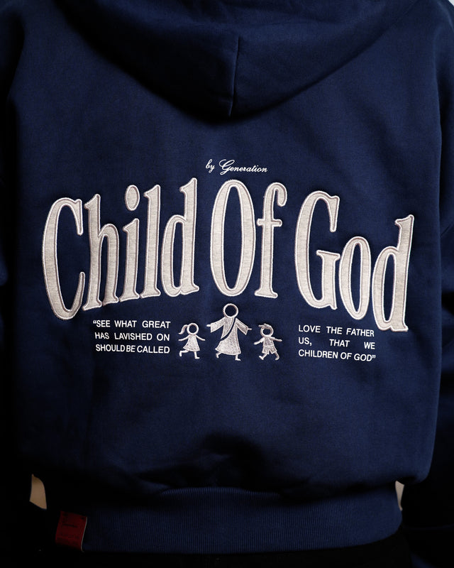 Navy zip-up hoodie, detail