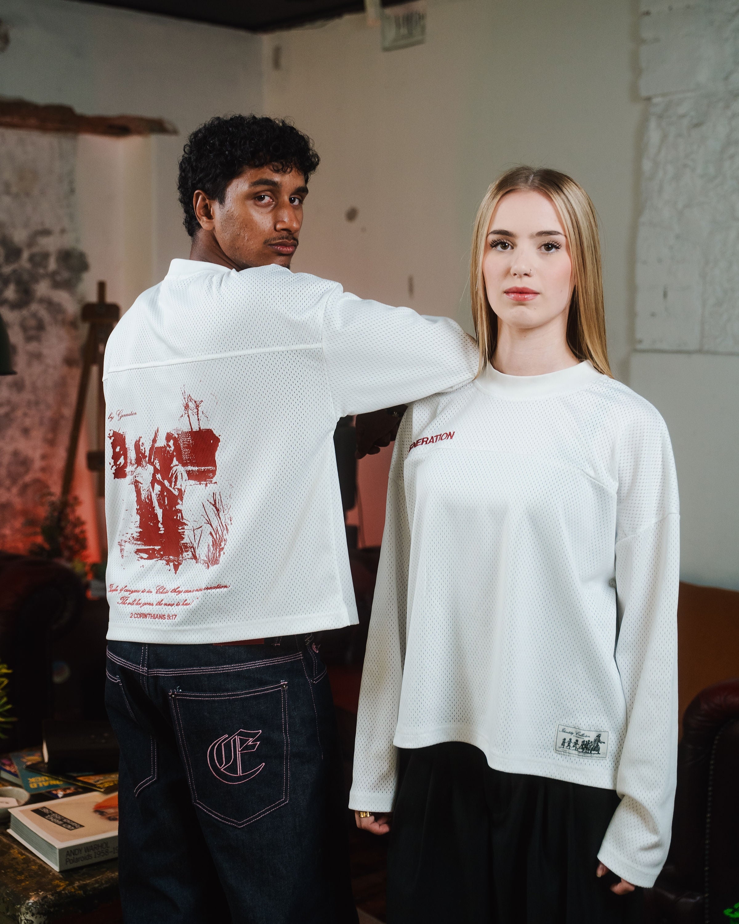 "IDENTITY" WHITE MESH LS TEE