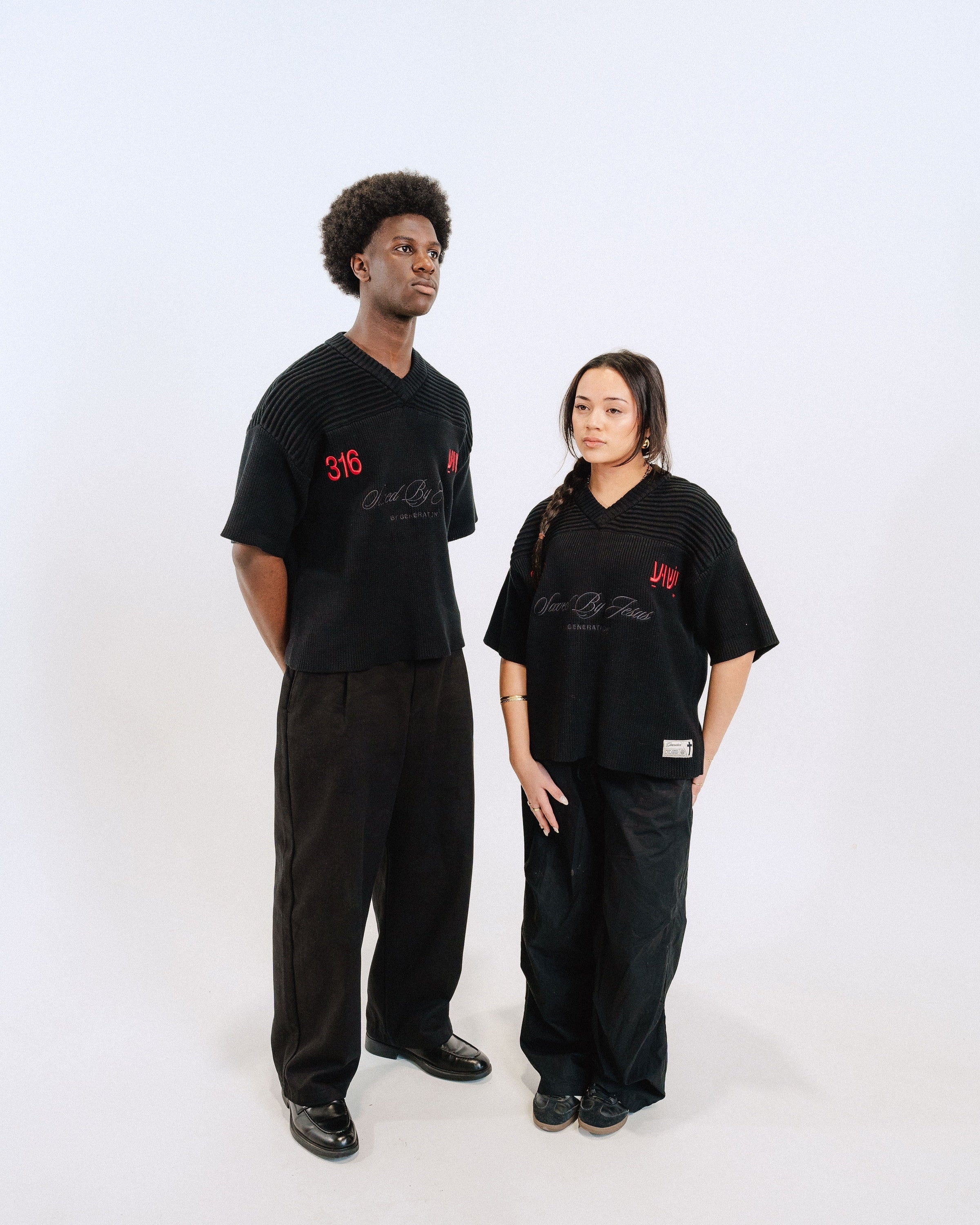 "SAVED BY JESUS" - MIDNIGHT KNIT JERSEY