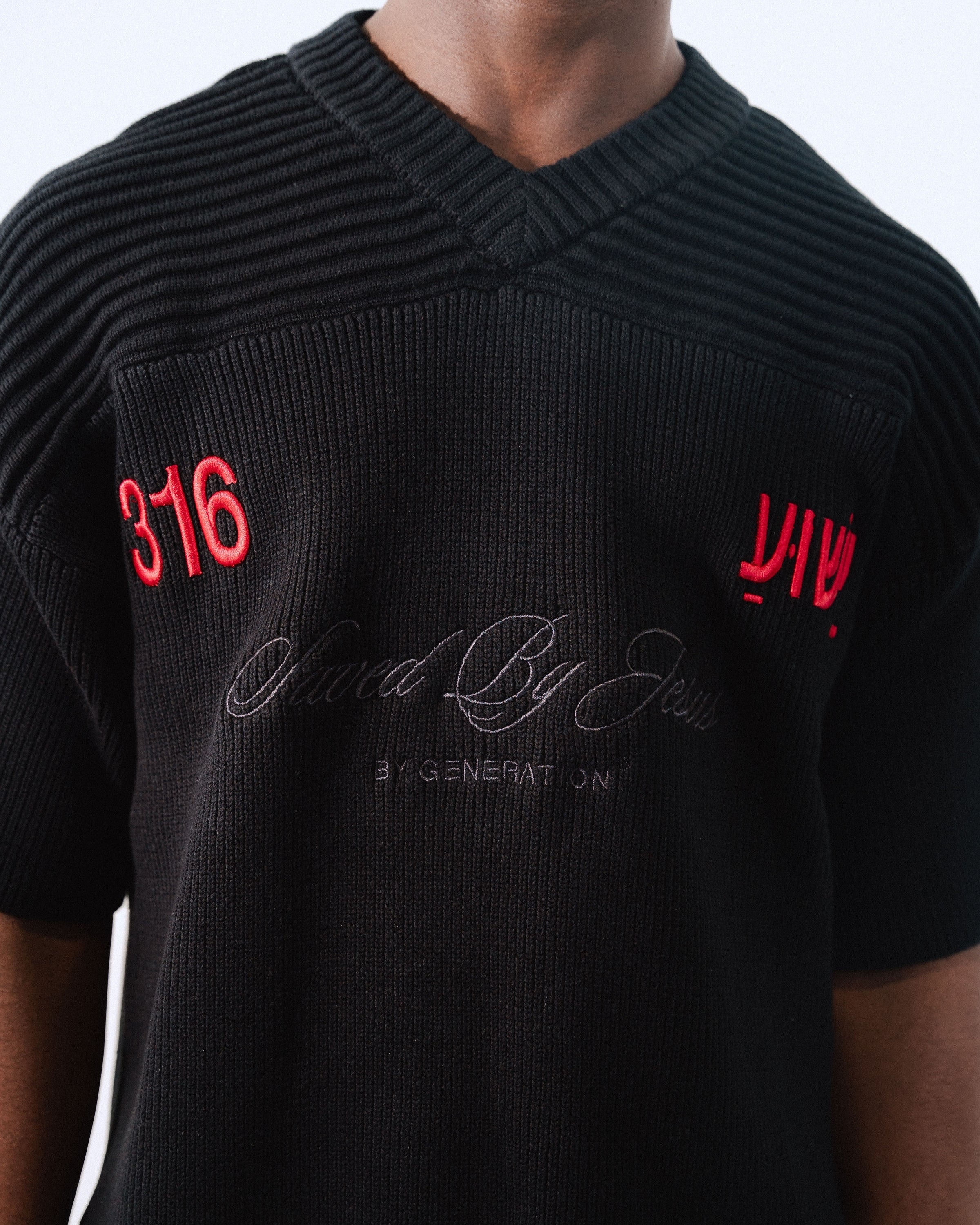 "SAVED BY JESUS" - MIDNIGHT KNIT JERSEY