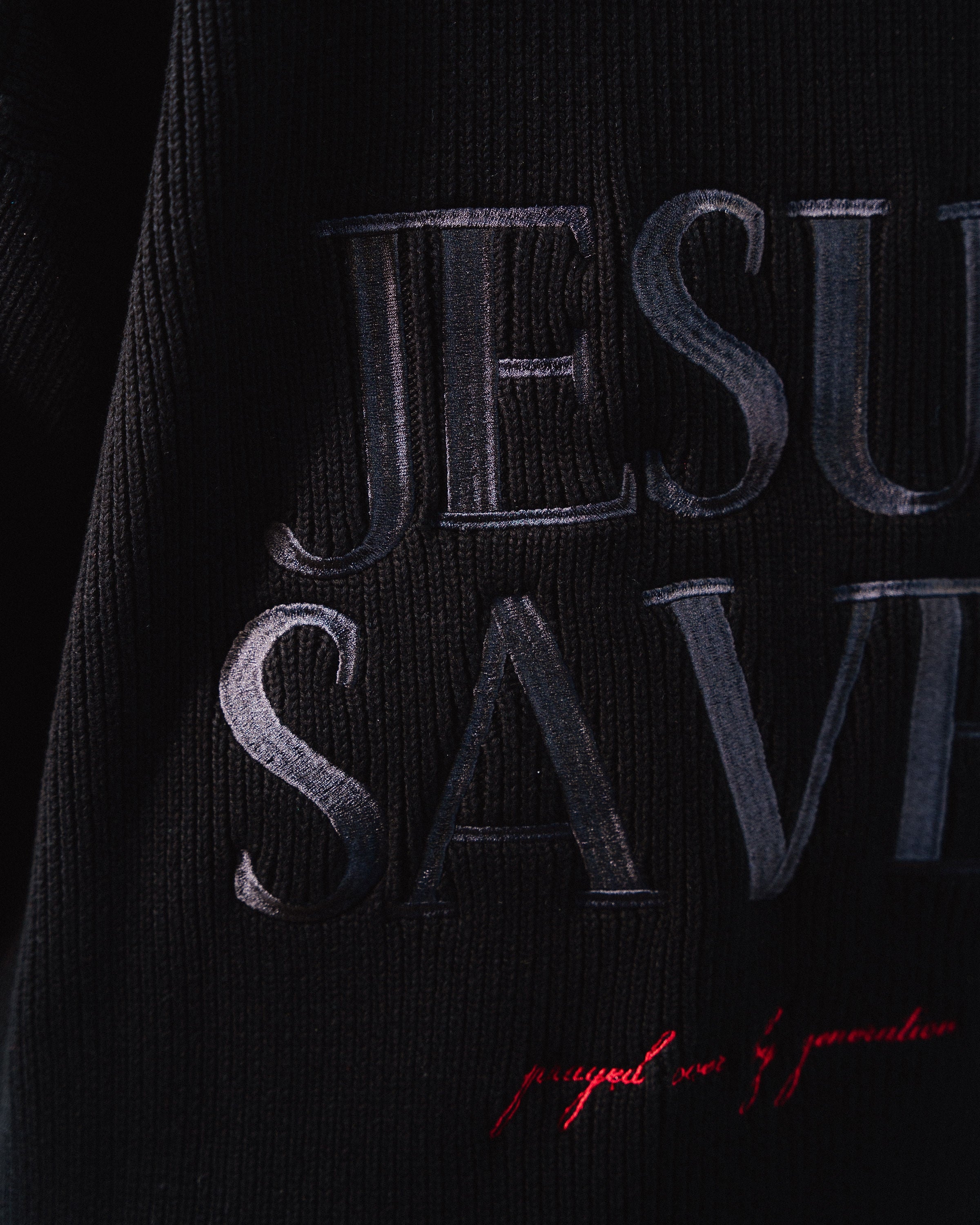 "SAVED BY JESUS" - MIDNIGHT KNIT JERSEY