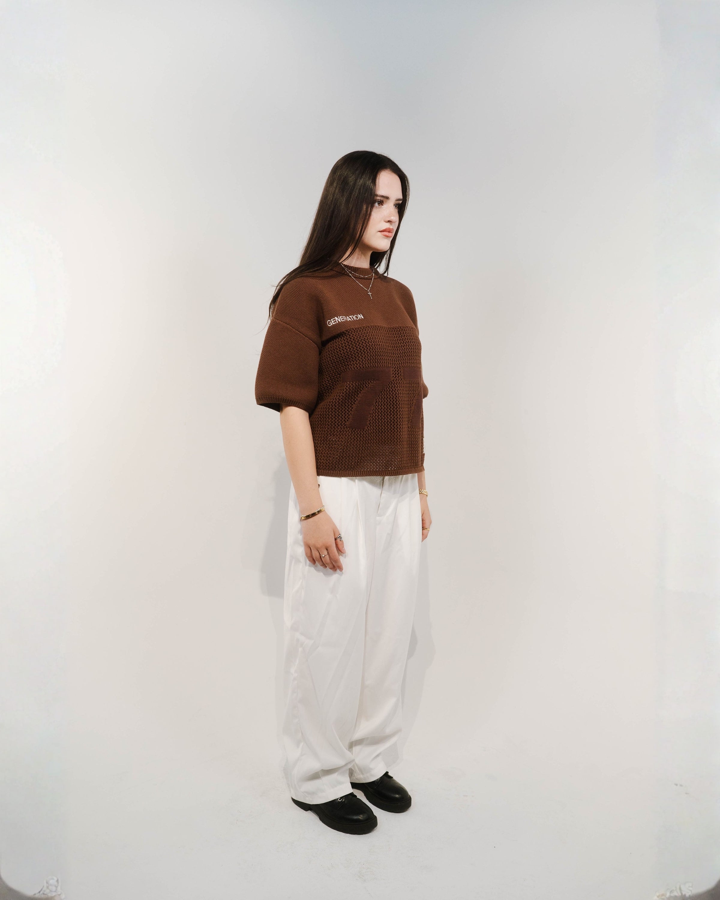 "IDENTITY" WHITE PLEATED PANTS